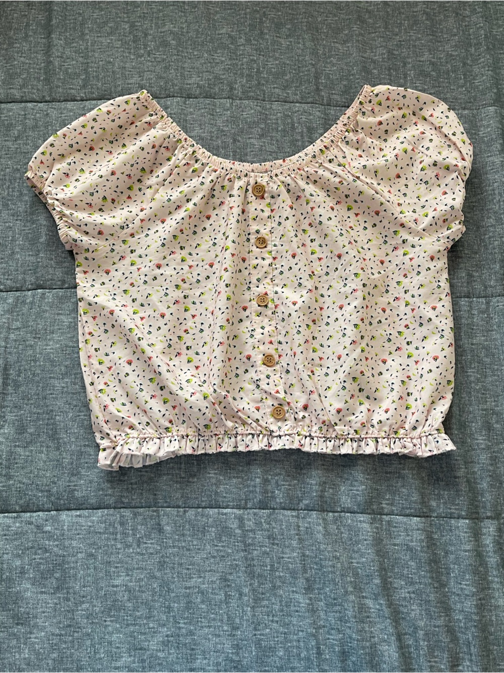 Woman's Pink Floral Button-Front Crop Top